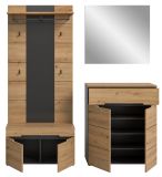 Garderobe Set 4-teilig Cooper in Artisan Eiche und grau 175 cm, Soft-Close