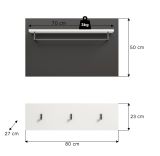 Garderobenpaneel Cooper Wei� und Grau, Set 2-teilig mit Hakenleiste 80 cm