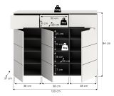Schuhkommode Cooper Wei� und Basalt Grau 120 x 94 cm, Vollauszug und Soft-Close