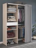 Parisot Kleiderschrank Bari2 in Akazie und grau Mehrzweckschrank mit Vorhang 143 x 182 cm