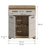 Badezimmer Kommode Shawn in Sand Kashmir und Evoke Eiche Badschrank 74 x 88 cm