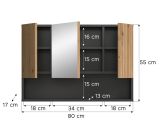 Badezimmer Spiegelschrank Livia in Artisan Eiche und grau Badschrank 3-t�rig 80 x 55 cm