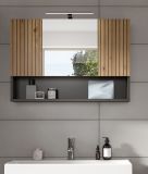 Badezimmer Spiegelschrank Livia in Artisan Eiche und grau Badschrank 3-t�rig 80 x 55 cm