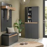 Schuhschrank Center in grau matt und Wotan Eiche Flurschrank 85 x 195 cm