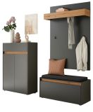 Garderobe Set 4-teilig Center in grau matt und Wotan Eiche Garderobenkombination 195 x 200 cm