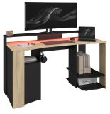 Gamingtisch Meta in Eiche und schwarz Gamer Schreibtisch inkl. LED mit Farbwechsel 152 cm