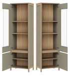 Vitrine Finnes in Salbei und Eiche Vitrinenschrank skandinavisch 58 x 195 cm, Soft-Close