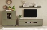 Wohnwand Finnes in Salbei und Eiche Wohnkombination skandinavisch 3-teilig 319 cm, Soft-Close