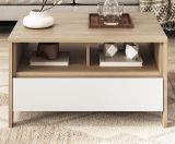 Couchtisch Finnes in wei� und Eiche Beistelltisch skandinavisch 80 x 60 cm, Soft-Close