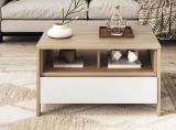 Couchtisch Finnes in wei� und Eiche Beistelltisch skandinavisch 80 x 60 cm, Soft-Close
