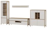 Wohnwand Finnes in wei� und Eiche Wohnkombination skandinavisch 4-teilig 360 cm, Soft-Close