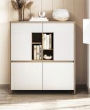 Arbeitszimmer Finnes in wei� und Eiche, Set Highboard und Schreibtisch skandinavisch, Soft-Close