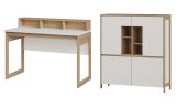 Arbeitszimmer Finnes in wei� und Eiche, Set Highboard und Schreibtisch skandinavisch, Soft-Close