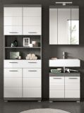 Badm�bel Set 3-teilig Shawn in wei� Hochglanz und Rauchsilber grau Badkombination 149 x 191 cm
