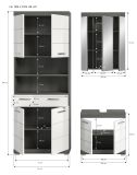 Badm�bel Set 3-teilig Shawn in wei� Hochglanz und Rauchsilber grau Badkombination 149 x 191 cm