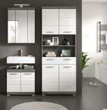 Badm�bel Set 3-teilig Shawn in wei� Hochglanz und Rauchsilber grau Badkombination 149 x 191 cm