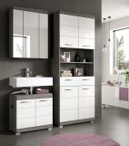 Badm�bel Set 3-teilig Shawn in wei� Hochglanz und Rauchsilber grau Badkombination 149 x 191 cm
