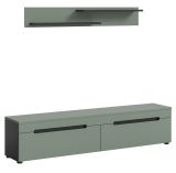 Wohnkombination Cooper in Salbei Gr�n und Basalt Grau TV-Lowboard h�ngend / stehend und Wandboard 170 cm