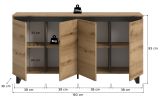 Sideboard Gelia in Evoke Eiche und schwarz Kommode 160 x 84 cm, Soft-Close