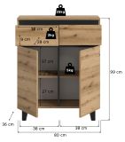 Kommode Gelia in Evoke Eiche und schwarz Highboard 80 x 99 cm, Soft-Close