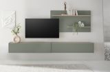 Wandpaneel Center in Salbei und Barista Eiche Wandregal 155 x 80 cm