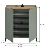 Schuhschrank Borga in Salbei und Artisan Eiche Flur Kommode 90 x 97 cm, Soft-Close