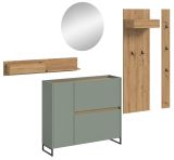Garderobe Set 5-teilig Borga in Salbei und Artisan Eiche 236 x 197 cm, Soft-Close
