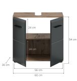 Waschbeckenunterschrank Cover in schwarz matt und Nox Eiche Badezimmer Unterschrank 60 cm