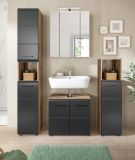 Waschbeckenunterschrank Cover in schwarz matt und Nox Eiche Badezimmer Unterschrank 60 cm
