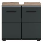 Waschbeckenunterschrank Cover in schwarz matt und Nox Eiche Badezimmer Unterschrank 60 cm