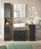 Waschbeckenunterschrank Cover in schwarz matt und Nox Eiche Badezimmer Unterschrank 60 cm