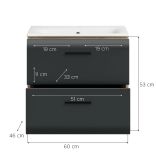 Waschbeckenunterschrank MIT Waschbecken Cover in schwarz matt und Nox Eiche Waschtisch h�ngend 60 cm