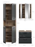 Badm�bel Set 3-teilig Cover in schwarz matt und Nox Eiche Badkombination 135 x 185 cm