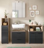 Badm�bel Set 4-teilig Cover in schwarz matt und Nox Eiche Badkombination 180 x 185 cm