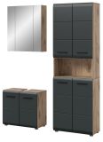 Badm�bel Set 3-teilig Cover in schwarz matt und Nox Eiche Badkombination 135 x 185 cm