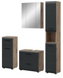 Badm�bel Set 4-teilig Cover in schwarz matt und Nox Eiche Badkombination 150 x 185 cm