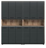 Badezimmer Hochschrank Set Cover in schwarz matt und Nox Eiche 2x Mehrzweckschrank 180 x 185 cm
