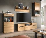 Wohnwand 4-teilig Aversa in Artisan Eiche und grau Set mit 2x Vitrine h�ngend / stehend