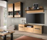 Wohnwand 4-teilig Aversa in Artisan Eiche und grau Set mit 2x Vitrine h�ngend / stehend