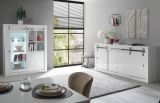 Vitrine Miami in wei� Hochglanz Vitrinenschrank 133 x 153 cm, Soft-Close