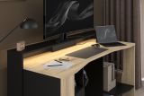 Parisot Gaming Set Meta Schwarz und Eiche Gamingtisch und Schrank inkl. LED mit Farbwechsel
