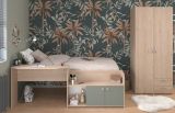 Parisot Kinder- und Jugendzimmer Matre in Eiche mit Gr�n Set 2-teilig, Stauraumbett und Kleiderschrank