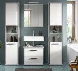 Badezimmer Hochschrank Telly in wei� Hochglanz und grau Badschrank 40 x 188 cm