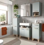 Waschbeckenunterschrank Luna in gr�n und Eiche Badezimmer Unterschrank skandinavisch 60 cm