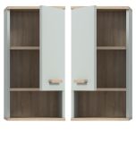 Badezimmer H�ngeschrank Luna in gr�n und Eiche Badschrank skandinavisch 34 x 68 cm