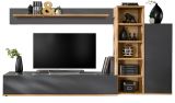 Wohnwand Lester in Grau und Wotan Eiche Schrankwand 240 cm, Push-to-Open