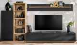 Wohnwand Lester in Schwarz und Eiche, Schrankwand 240 cm mit Push-to-Open