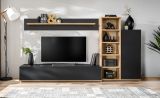 Wohnwand Lester in Schwarz und Eiche, Schrankwand 240 cm mit Push-to-Open
