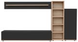 Wohnwand Lester in Schwarz und Eiche, Schrankwand 240 cm mit Push-to-Open