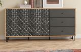 Sideboard Relief in Grau und Artisan Eiche, Kommode mit 3-D Struktur 169 x 76 cm, Vollauszug